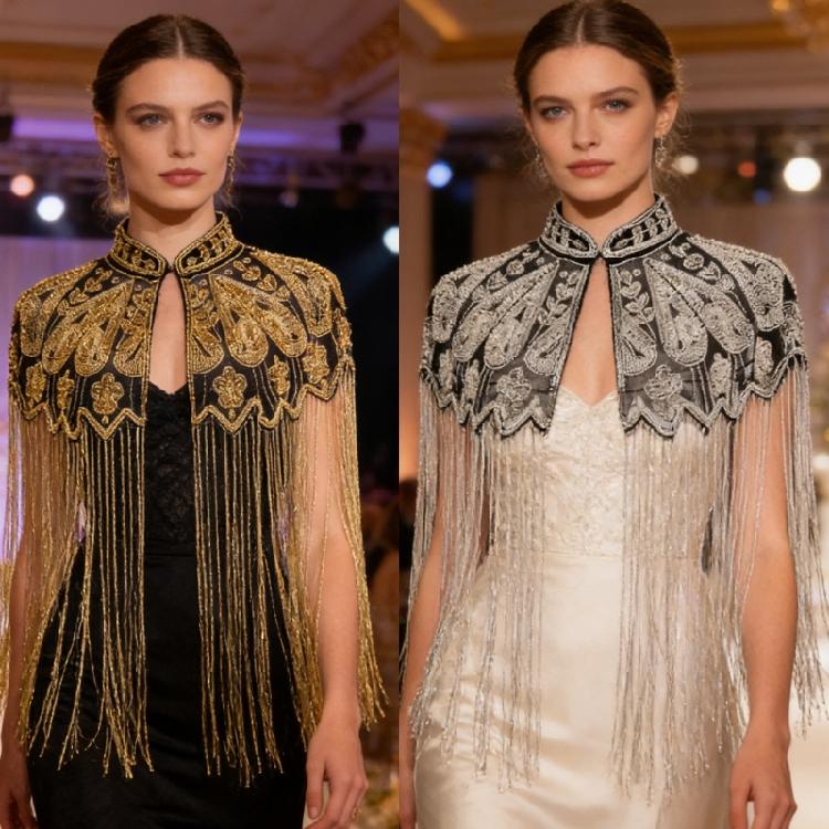 Mantelle Metalliche Filettate con Perline Coprispalle Elegante Accessorio Costume Per Eventi Festivi e Serate