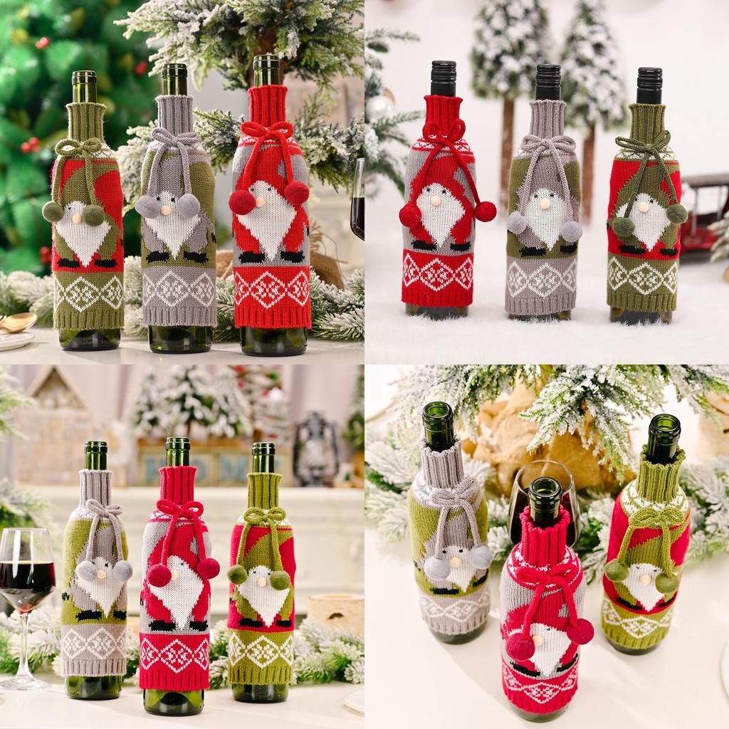 Creative Knitted Christmas Wine Bottle Cover Featuring Adorable Rudolph Design For Festive Table Decor