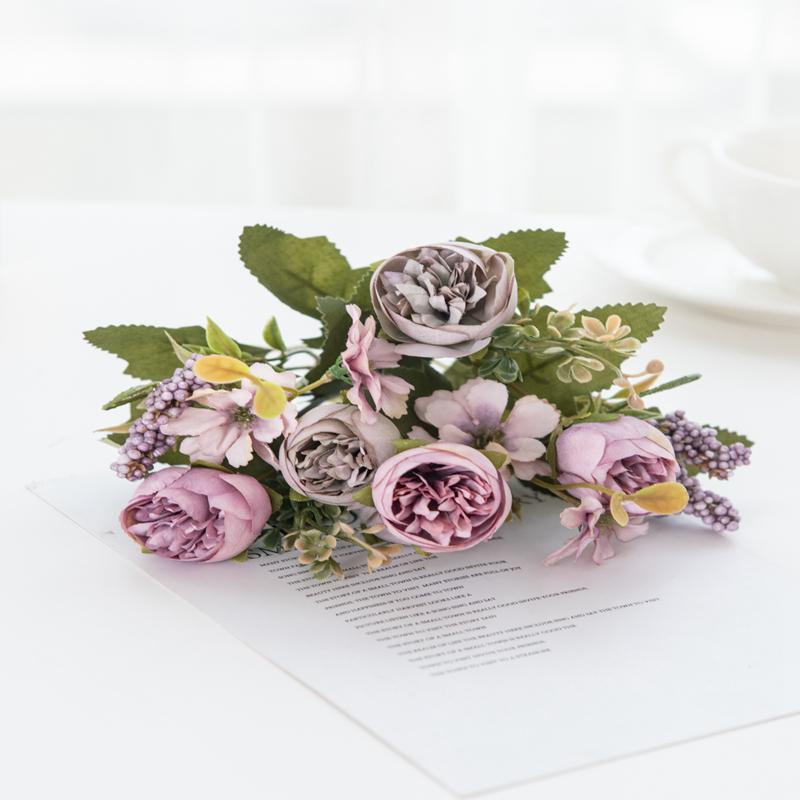 Artificial Flower Silk Tea bud Peony christmas Bride Bouquet For Wedding Home Decoration Accessory Indoor outdoor fake flower