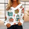 Women's Casual Fashion Long Sleeve Christmas Printed Flannel Collar Top