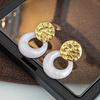 Stainless Steel Colorful Stone Round Card Pendant Earrings For Women Personality Party Jewelry Gifts Wholesale