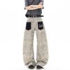 American Leopard Print Patch Pocket Jeans Men's and Women's Summer High Street Design Scimitar Pants Loose Large Size Wide Leg Pants