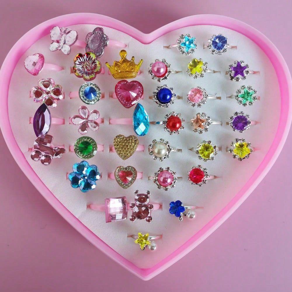 10pcs/Lot Cute Children's Cartoon Rings Glitter Flower Fruit Shape Plastic Adjustable Ope Excluding boxes