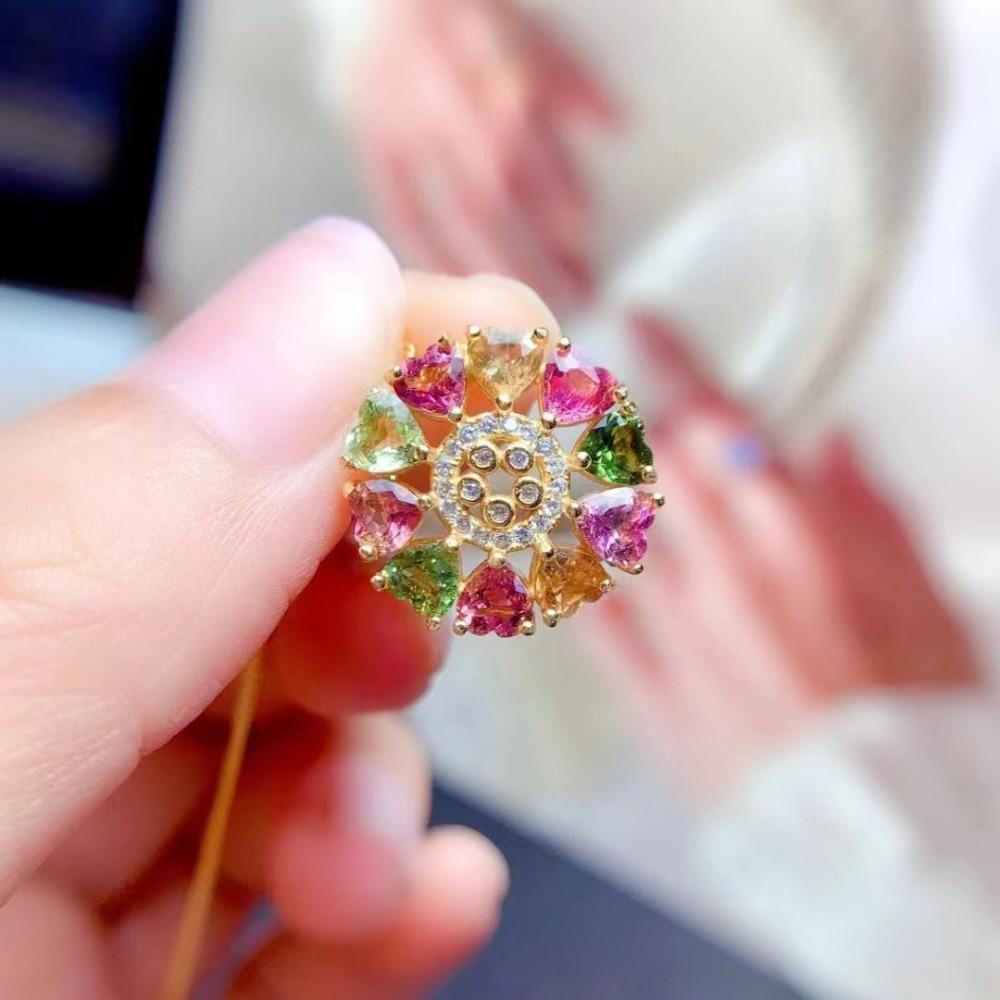 Rainbow Multicolor Tourmaline Pendant Necklace for Women Gradient Sparkling Candy Colored Gemstone Jewelry