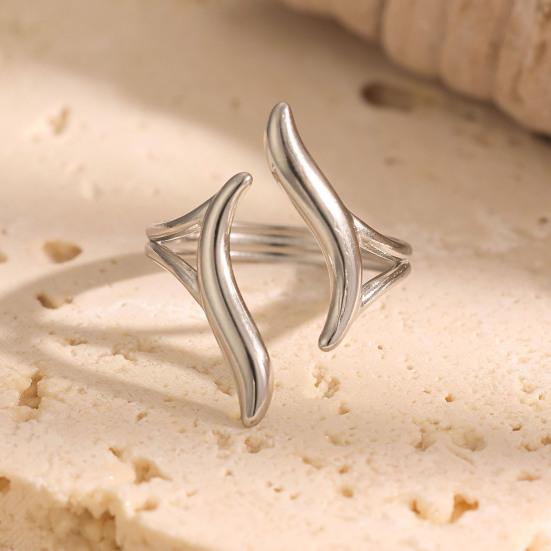 Middle Finger Ring Opening Adjustable Fit Women Ring Stainless Steel Texture Curved Geometric Shape Finger Band Jewelry Gift