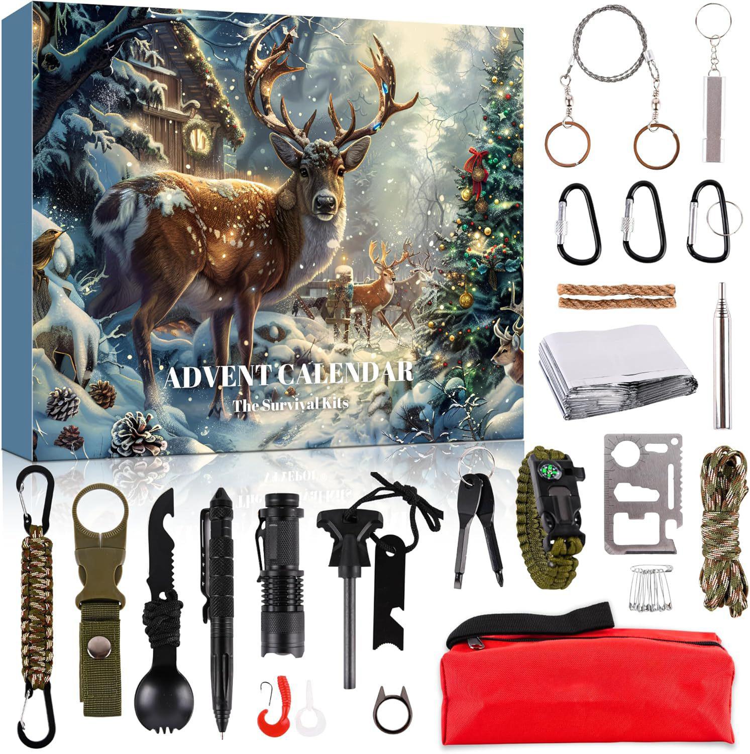 

24Pcs Christmas Advent Calendar Gift Box - Outdoor Survival Tool Kit, Surprise Blind Box for Camping & Emergency Preparedness