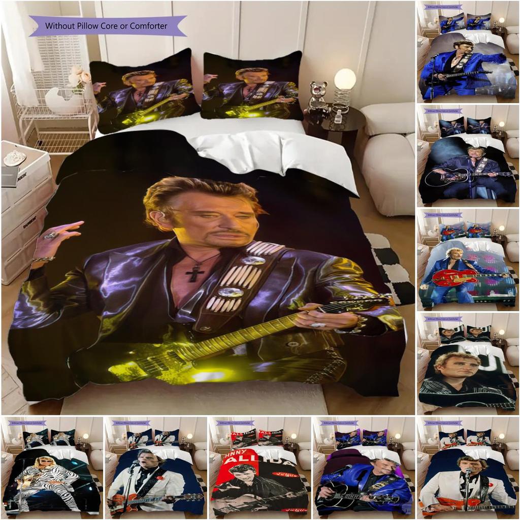 Johnny Hallyday Gitarrenperformance Bettwäsche, Bettbezug, Kissenbezug, Heimdekoration, Geburtstagsgeschenk (1 * Bettbezug+2 * Kissenbezug, ohne Füllung)