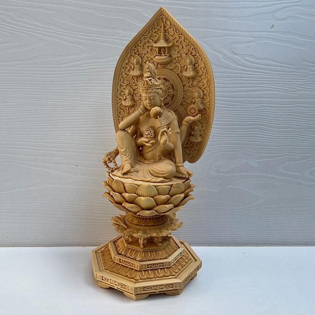 Buddhist Nyoirin wood carving made from cypress total height wooden carved Buddha statue statue, Kannon, high-quality wood, 32cm,