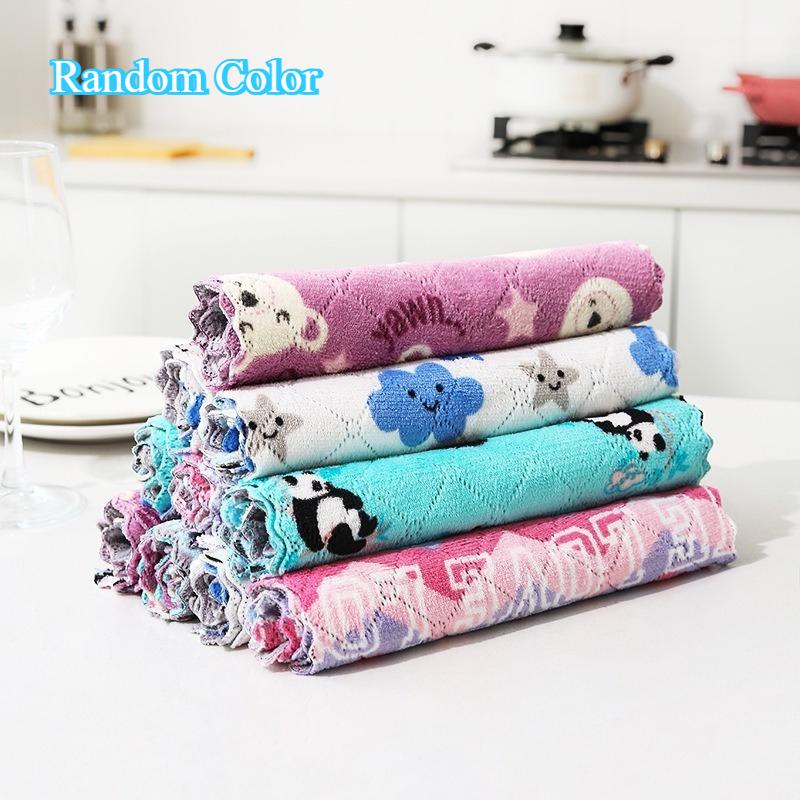 

10 Pieces, Super Absorbent Coral Velvet Kitchen Towel - Double-sided, Two-color Cartoon Print, Thick But Not Oily Rag Tela 10pcs