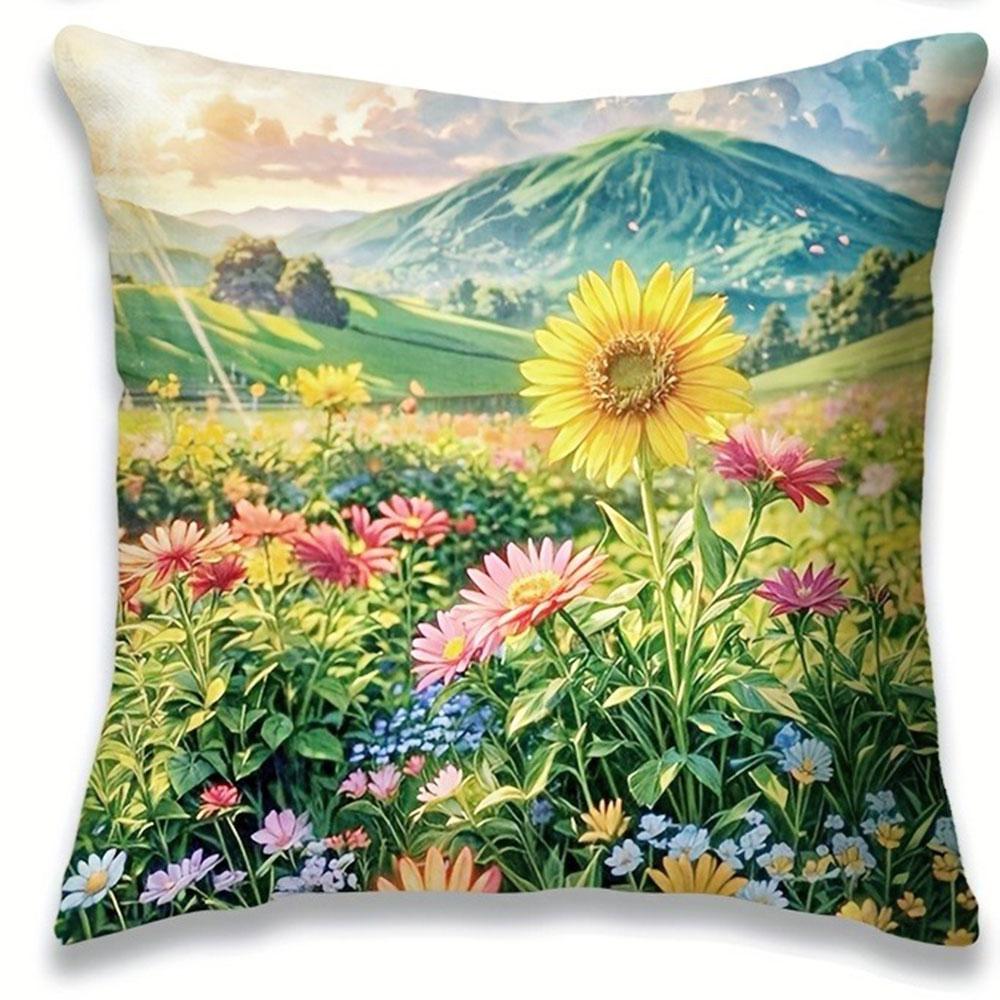 Vintage Wildflower Pattern Home Decor Pillowcase Bedroom Living Room Sofa Decoration Polyester Cushion Cover With Zipper