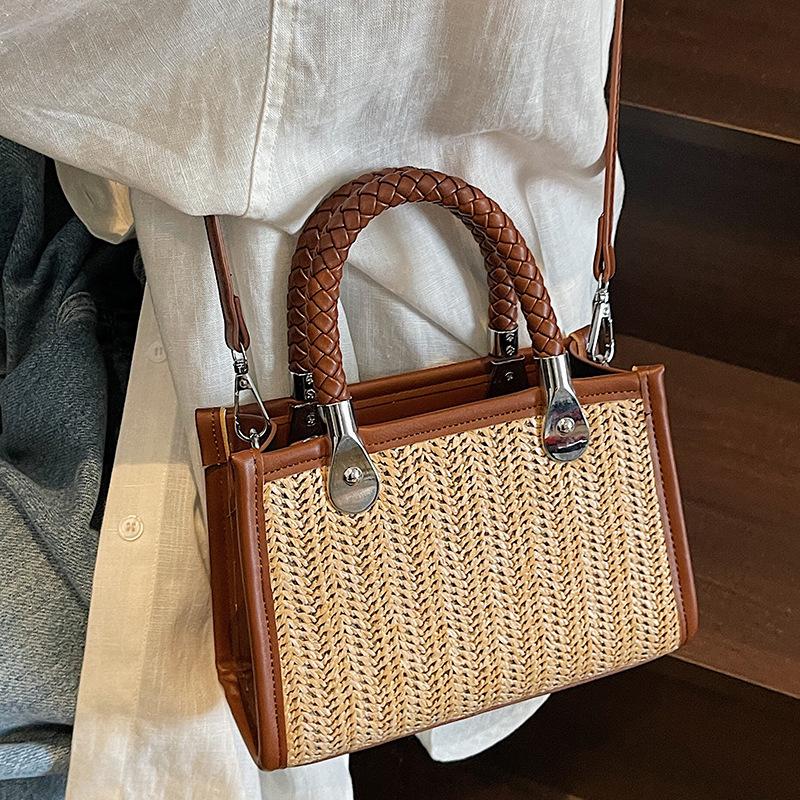 Korean version niche simple woven handbag women's 2025 summer new messenger small square bag high value handbag