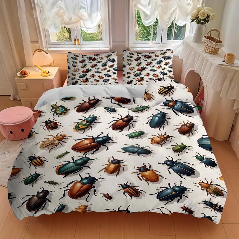 3pcs Collection of Colorful Beetles Quilt Cover Set (1 Quilt Cover + 2 Pillowcases Without Pillow Core)