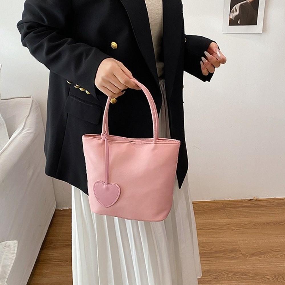 With Heart Pendant Underarm Bag Solid Color Oxford Cloth Shoulder Bag Nylon Tote Bag Women