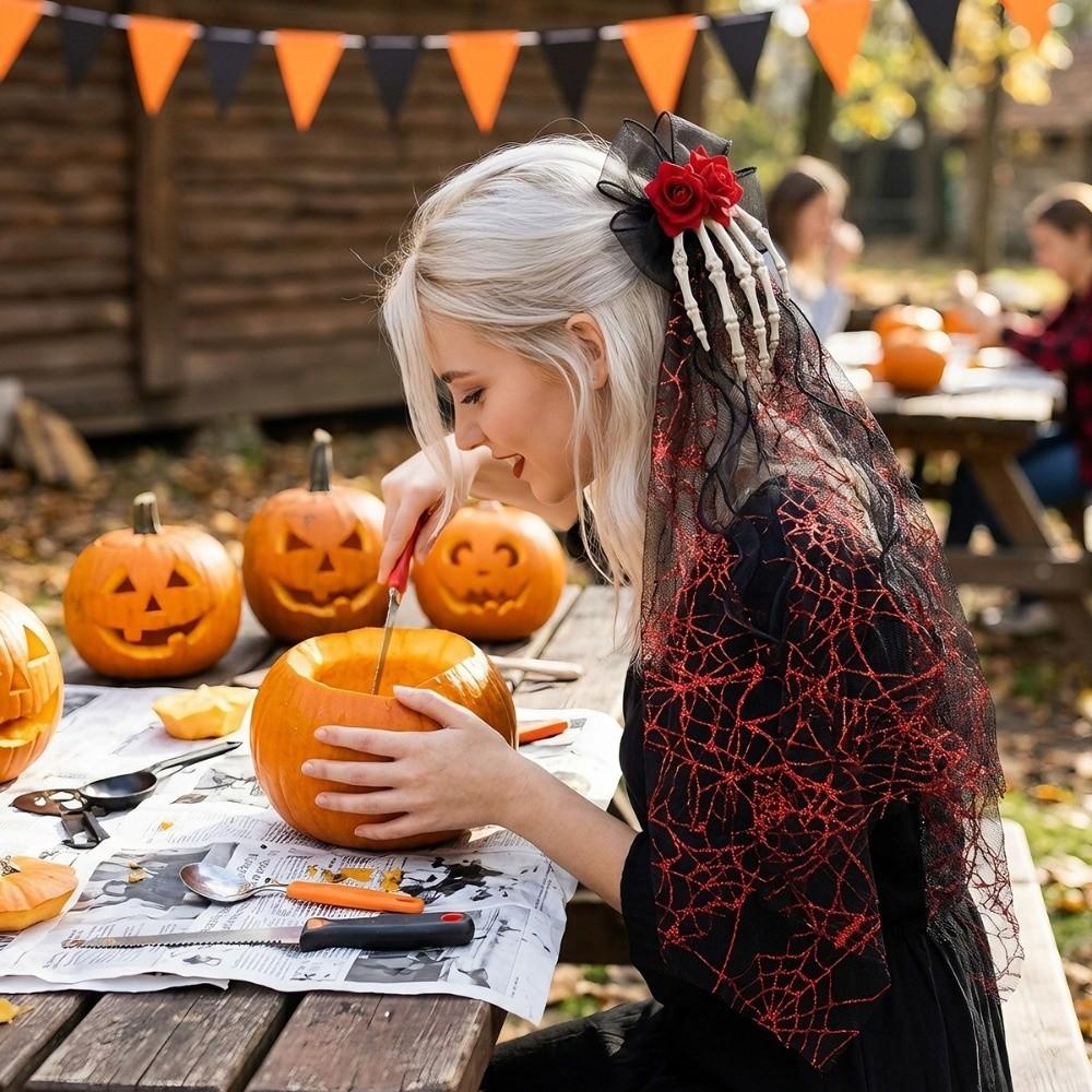 3D Skeleton Skeleton Hand Mesh Veil Long Tulle Skull Hairwear Gothic Headband Stage Performance