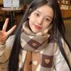 Women Fashion Plaid Scarf Sweet Heart-shaped Printing Warm Thickened Dual-purpose Scarf Shawl