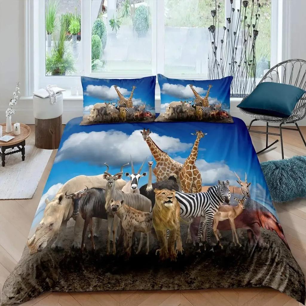 Zebra Duvet Cover Set King Size 3D Horses Steed Bedding Sets Africa Wild Animal Comforter Cover Set Personalized Bedspread Cover