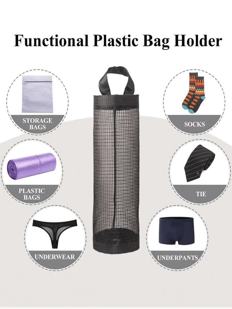 1pc Garbage Bag Storage Hanging Bag, Wall-Mounted Drawstring Shoe Storage Bag, Kitchen Plastic Bag Organizer, Woven Mesh Bag,Plastic Bag Holder