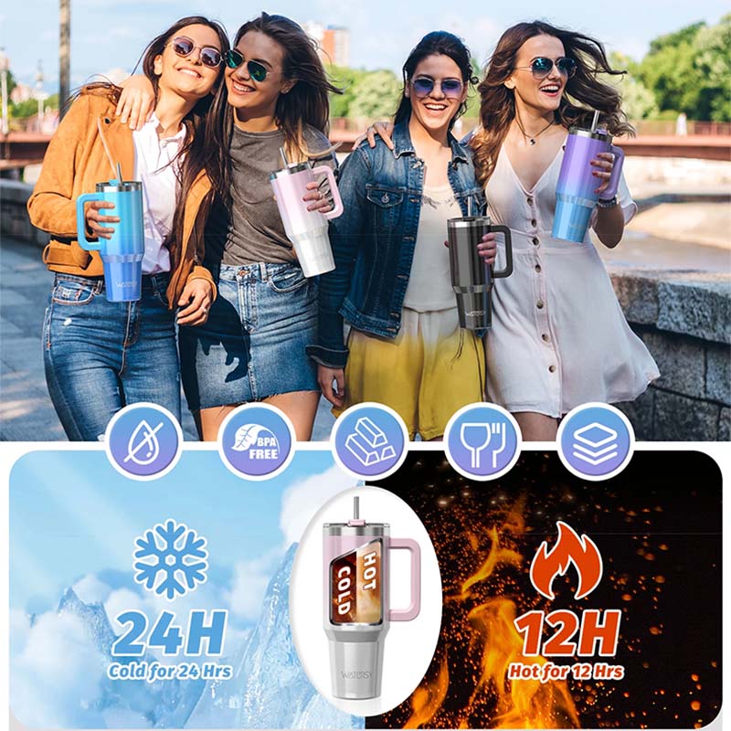 40oz Tumbler With Handle Straw 30oz Stainless Steel Thermal Water Bottle Double Wall Vacuum Insulated Cup Portable Car Mug Gifts