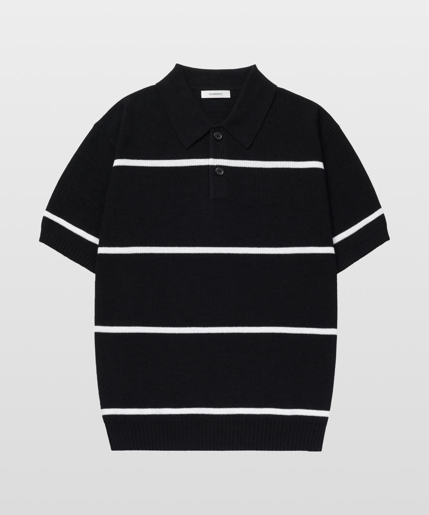 MANNERGRAM Textured Striped 100% Cotton Polo Short Sleeve Knit Black
