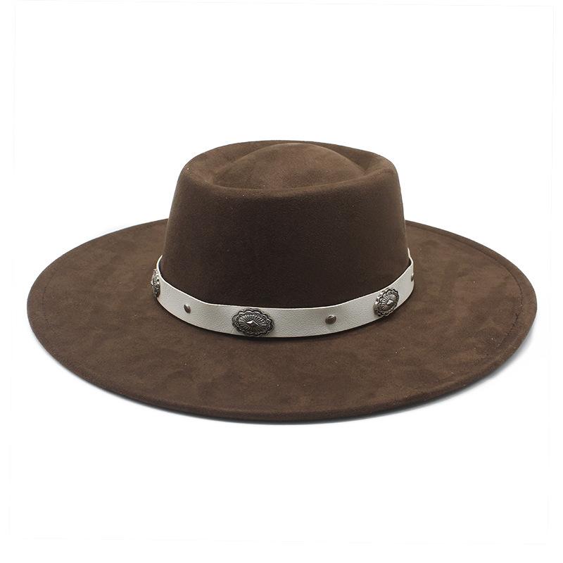 Vintage Tibetischer Zylinder Western Cowboyhut Sonnenhut Herren- und Damen-Ein-Wort-Oberteil Wildlederhut Ritterhut