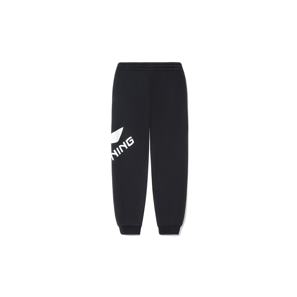 Li-Ning Fashion Series Logo Print Fleece-Lined Cuffed Knit Sweatpants Men Bottoms Black AKLSG51-3