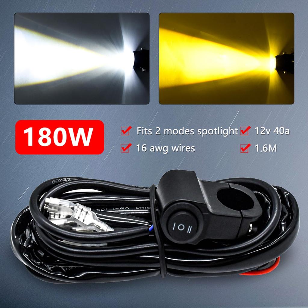 Hosioe LED Light Bar Wiring Harness Kit, 180W 3 Lead 16 AWG LED Motorcycle