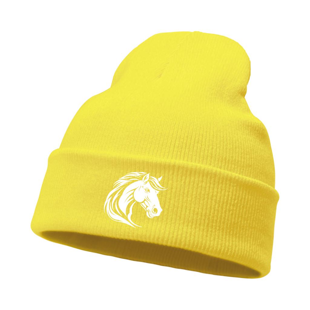 White Horse Print Winter Hats Unisex Warm Knitted Cap Beanie Hat For Woman Cuff Trendy Knit Hat Beanie Perfect For Urban Style