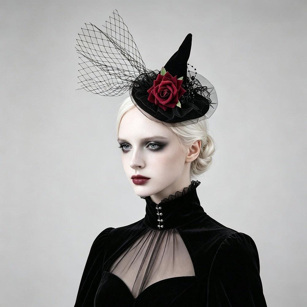 Netz-Hexenhut Haarspange Blume Hexen-Haarnadeln Kreative Halloween-Haarspange Kostümparty