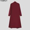 INCERUN Men Autumn Stand Neck Long Sleeve Buttons High Splits Long Windbreaker Coats