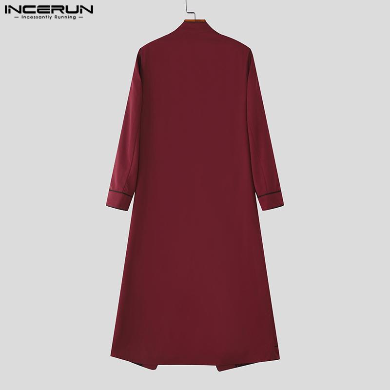INCERUN Men Autumn Stand Neck Long Sleeve Buttons High Splits Long Windbreaker Coats
