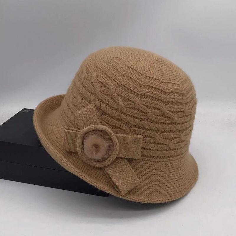 Woolen Bucket Hat Women's Autumn and Winter Bow Korean Version Versatile Japanese Dome Basin Hat British Retro Top Hat Tide