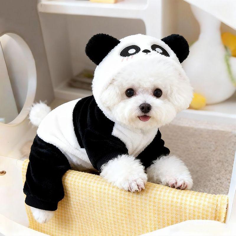 Zimní psí kabát Panda Kostým Teplý Čtyřnohý Obleček Teddy Bišonek Oblečení pro kočky Proti línání Zesílený Psí kostým
