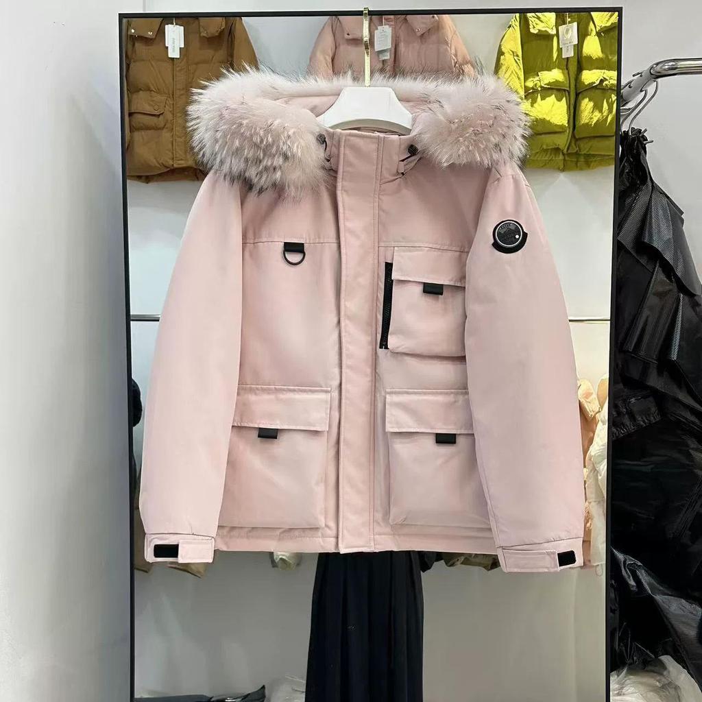 Women's 2025 Outdoor Workwear Short Down Jacket with Big Fur Collar - Loose Korean Style 90% White Duck Down Parka Coat