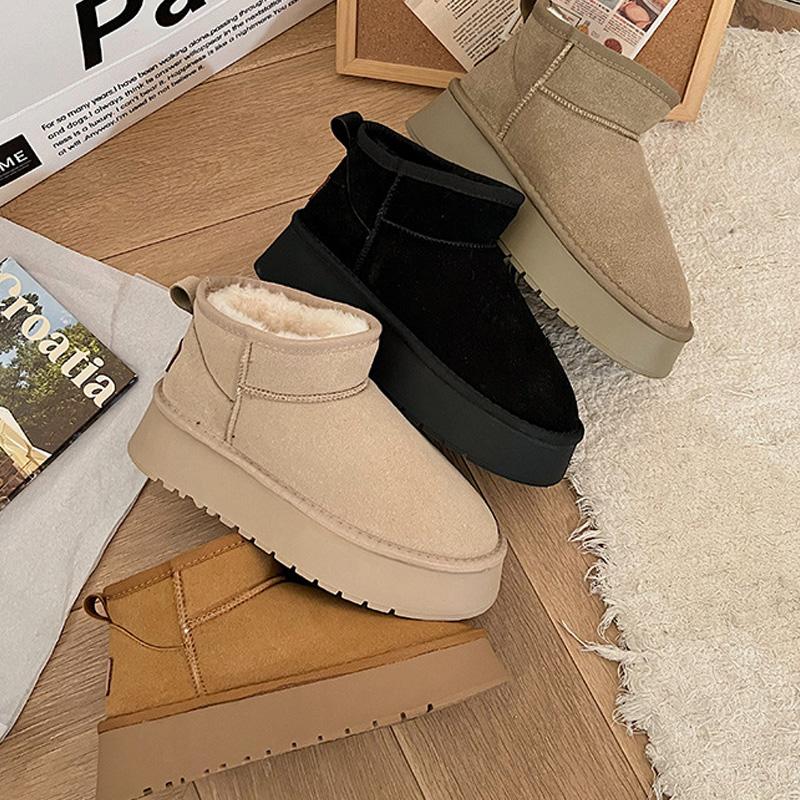 Women Padded Shoes Thick-soled Round Toe Warm Thick Plush Slip-On Platform Ankle Botas Snow Boots
