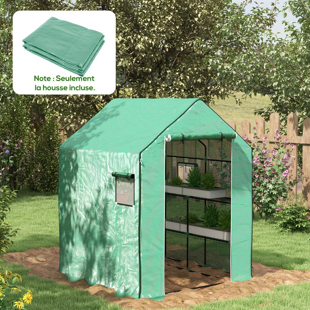 Greenhouse Replacement Cover, 140 x 143 x 190 cm, Window, UV-Resistant Zippered Door