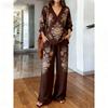Loose casual y1 new v-neck top wide-leg pants two-piece women's clothing European and American fashion suit