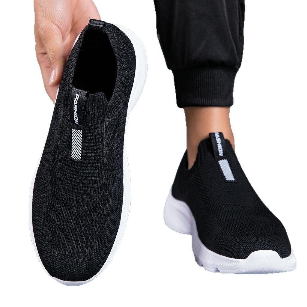 Letní venkovní měkká podrážka síťovina prodyšné středního věku a staré ultralehké fly-woven jednopřezkové ležérní a pohodlné boty pro seniory