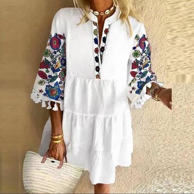 EastRogue Abiti Casual da Donna Moda Primavera Autunno Stampa Manica Corta Scollo a V Linea di Vita Media