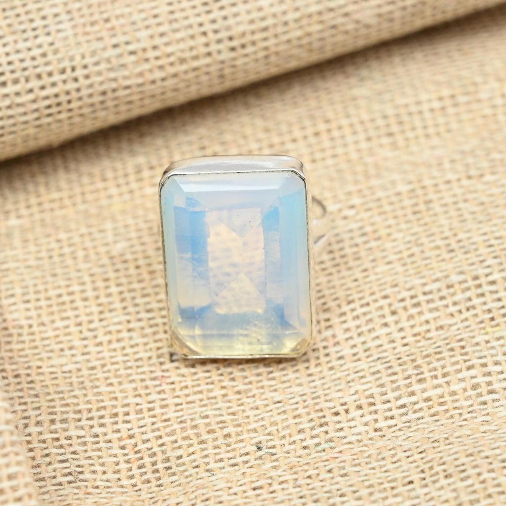 Thanksgiving Faceted Milky Opal Gemstone 925 Sterling Silver Handmade Ring Gift For Women