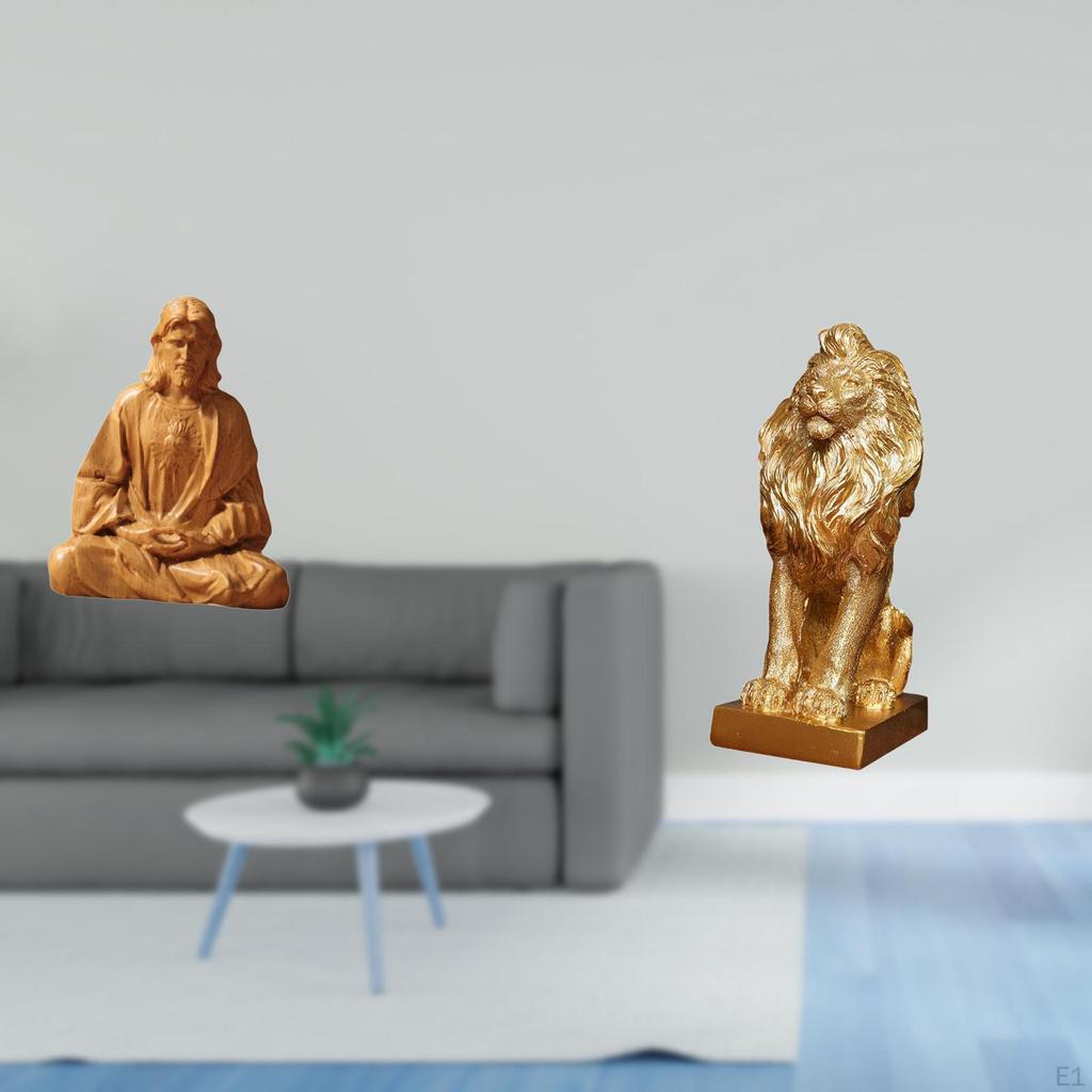 Sacred Heart of Jesus Lion Figurine Statue Collectible Art Ornament for Office Home Hallway Bedroom
