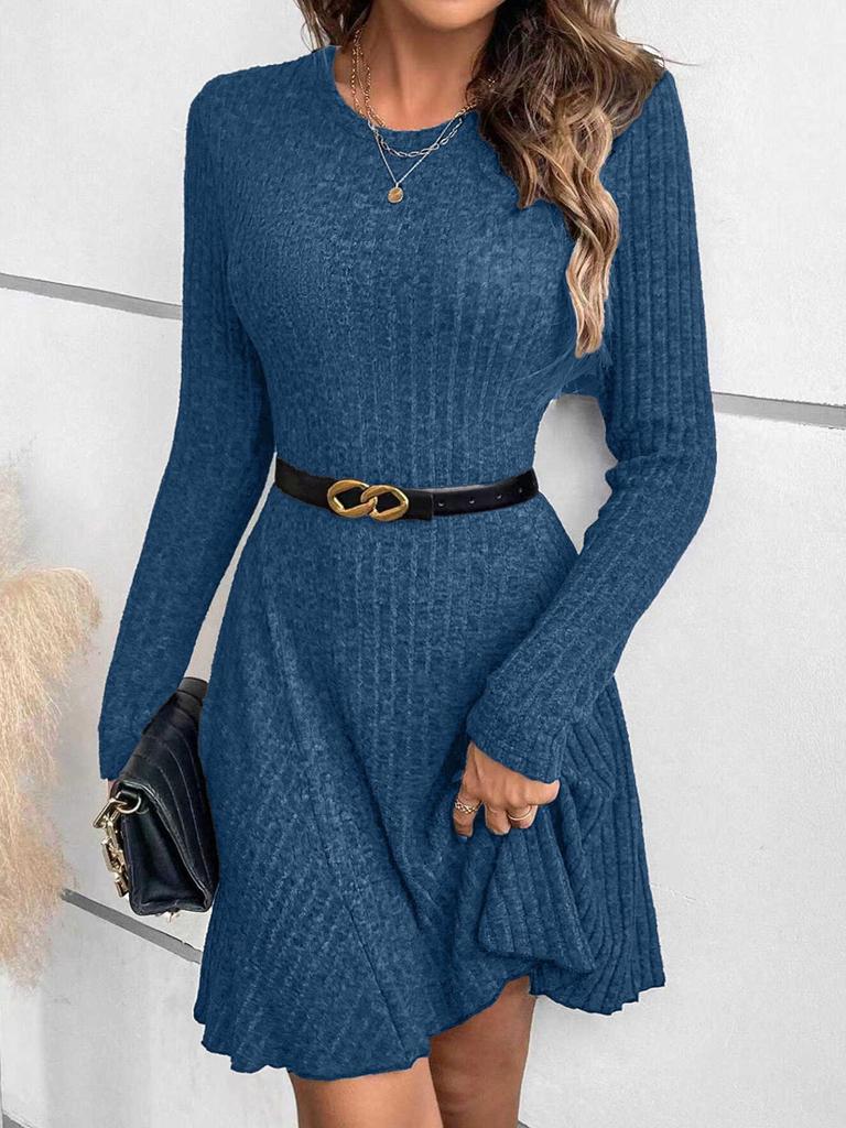2026 Bohemian Irregular Ribbed Solid Color Dress for Women, Autumn/Winter Collection