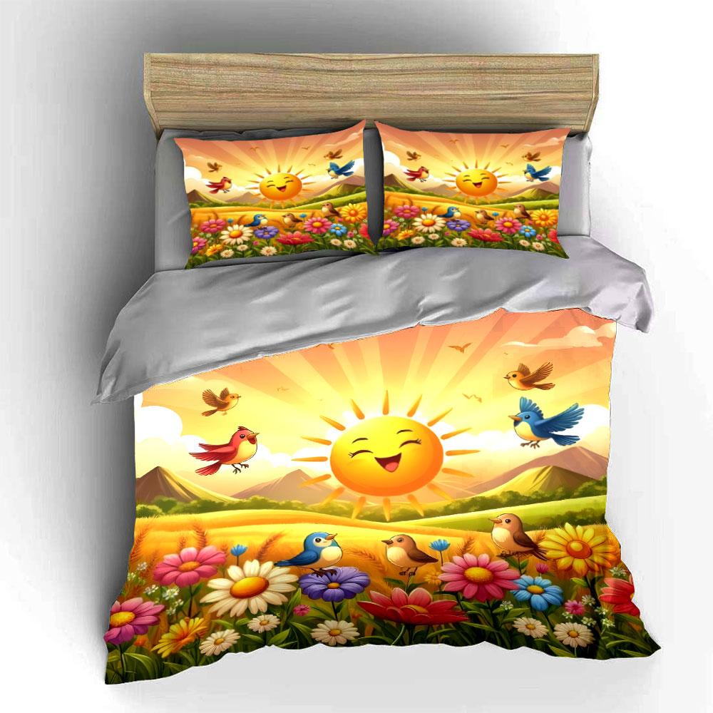 "Sunny Nature Scene With Birds" Exquisite Three-piece Bedding Set Gift for Kids and Adults
