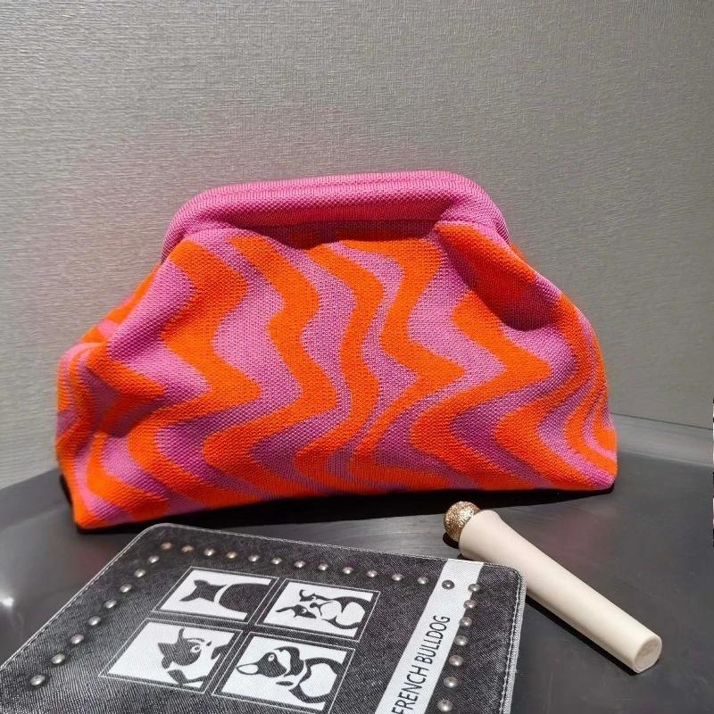 Ladies Beach Shoulderbag Vintage Letter Crochet Knitted Tote Crochet Cord Fabric Shopping Bag Unclosed Unlined Purse
