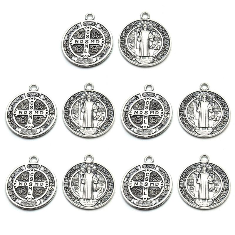 10 Pcs Saint Christopher/Michael/Jude Medal Necklace Zinc Alloy Saint Benedict Nursia Patron Against Evil Medal Pendant 1
