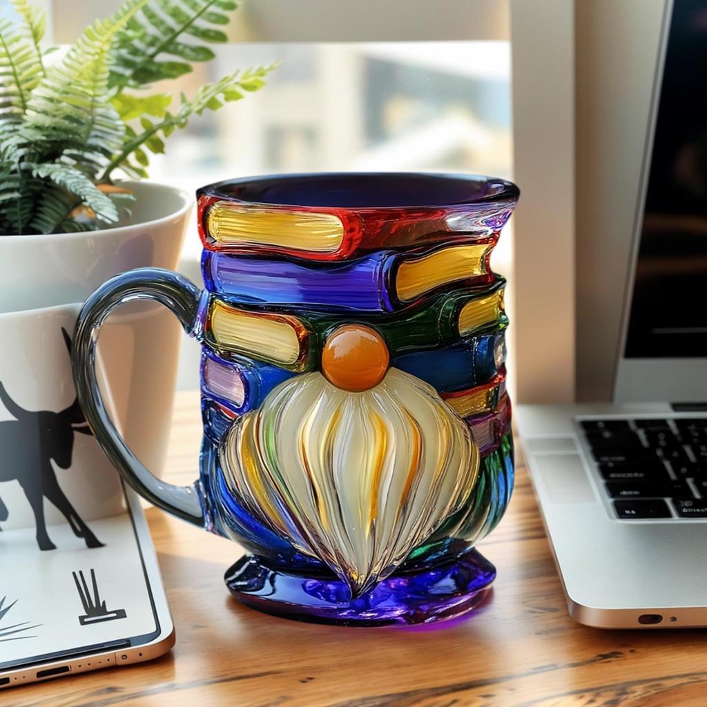 Coffee Cup 3D Gnome Book Hand-painted Ceramic Drinking Mug Fun Tea Cup for Family Friends Beverages Birthdays Home Indoor Travel