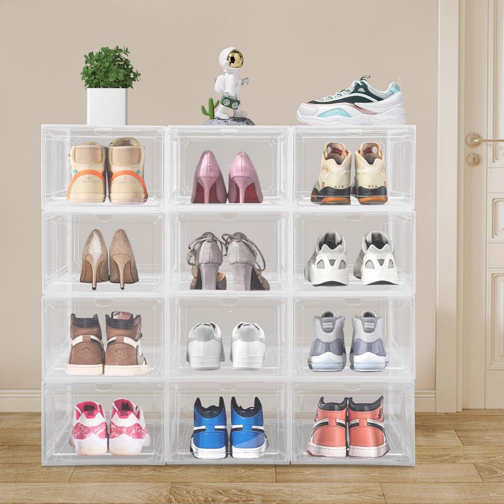 Shoe Containers, Stackable Sneaker Boxes, Shoe Display Cases 12 Pieces In One Set Bur-free Edges for Closets, Bedrooms, Bathroom