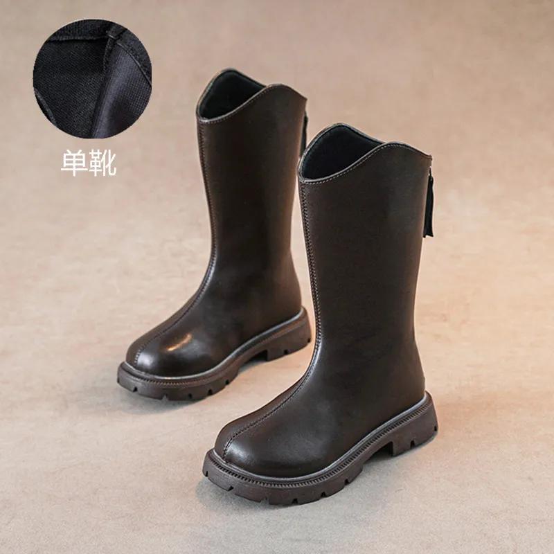 

Девочки Высокие Сапоги в Британском Стиле Малыши Дети Принцесса Кожаные Сапоги Однотонные Универсальные 2024 Детские Длинные Сапоги До середины икры 26 коричневый