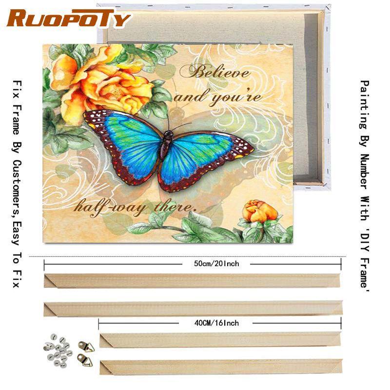 RUOPOTY Olejomalba podle čísel Motýl Nástěnné umění Jedinečný dárek Ručně malovaný obraz podle čísel Zvíře Dekor dětského pokoje