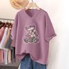Short-sleeved T-shirt for Women, Large Size, Loose and Slimming, Printed V-neck Top