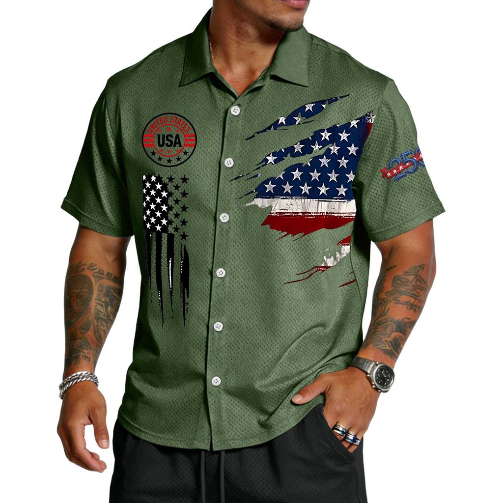 Men's Casual Short Sleeve Button Down Shirt Lightweight Breathable Fabric Relaxed Fit Collared Shirt with Graphic Print for Everyday Wear